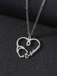 1PC 定制名字项链，女式心形听诊器带水钻装饰，锁骨链吊坠，可定制名字，简约日常风格，钥匙扣，产品包括礼盒，情人节礼物，生日礼物，母亲节礼物，日常礼物情人节 - 彩色 - 查看 3