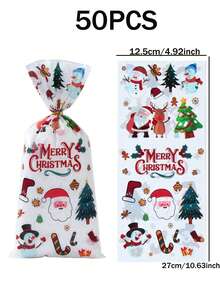 50 piezas de bolsas de caramelo de Navidad, bolsas de regalo transparentes, bolsas de plástico OPP para regalos de Navidad/fiesta de invierno, Feliz Navidad, Nochebuena, fiesta de Navidad - Multicolor - Ver 2