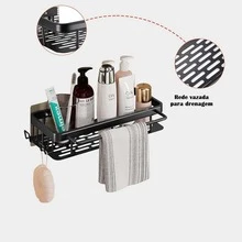 Kit 2 Bathroom Shelves Shampoo Soap And Cream Organizer Holder - màu đen - Xem 3