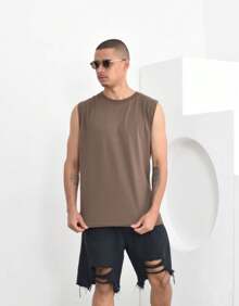 Basic Plain Macho Tank Top - Cà phê nâu - Xem 1