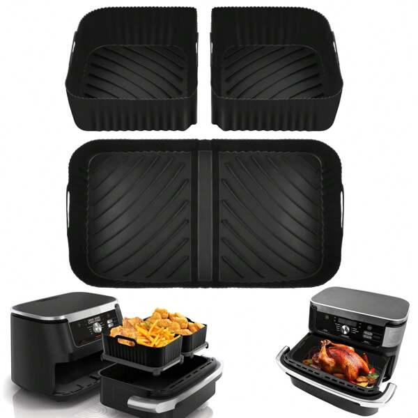 2 jeux de tapis de friteuse à air en silicone pour friteuse à tiroir flexible, accessoires de friteuse à air AF500UK réutilisables, 1x10,4L et 2x5,2L