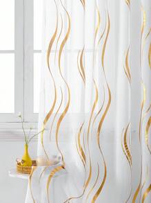 1pc Modern Metallic Wave Pattern Single Layer Black Foil Shimmer Voile Sheer Curtain - Gold - View 9