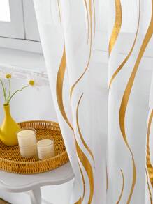 1pc Modern Metallic Wave Pattern Single Layer Black Foil Shimmer Voile Sheer Curtain - Gold - View 6