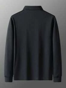 2024春秋新款男士长袖休闲宽松POLO衫，适合秋季 - 黑色 - 查看 5