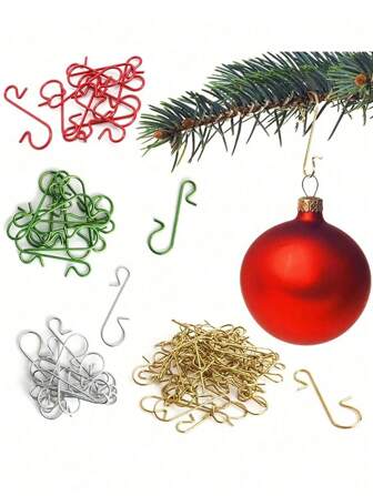 50pcs/Set Christmas Ornament Shaped Hooks Plastic Hook Xmas Tree Balls Pendant Hanging Holders For Home New Year Party Decor Wholesale,Christmas