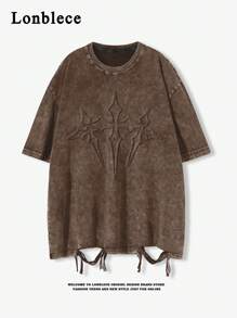 Lonblece Camiseta de manga corta para hombre con estampado de copos de nieve vintage lavada y rasgada, adecuada para primavera y verano