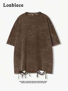 Lonblece Camiseta de manga corta para hombre con estampado de copos de nieve vintage lavada y rasgada, adecuada para primavera y verano