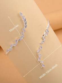 1pc Silver Cubic Zirconia Geometric Bracelet, Versatile Wear, Heavy Set With Zirconia Leaves Decor Wrist Jewelry Halloween - Silver - View 6