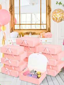 10pcs Pink Lid Gift Boxes, Groomsman Proposal Boxes, Deluxe Pink Ribbon Gift Boxes, Suitable For Wedding, Birthday, Party, Bridesmaid, Graduation, Valentine's Day