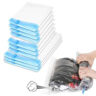 10 Pack Travel Compression Bags, Vacuum Bags For Travel Organizer Space Saving Bags For Suitcases, Travel Essentials No Vacuum Needed, Travel Accessories For Packing Travel Storage Bags For Clothes Underwear Clothing Organiser