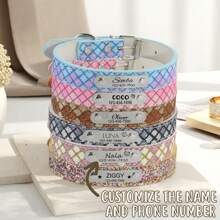 1 chiếc Vòng cổ cho chó cưng bằng vải PU kẻ sọc sequin tùy chỉnh có họa tiết thú vị, bảng tên khắc, số điện thoại, kích thước có thể điều chỉnh, phù hợp với chó nhỏ và vừa, mèo để tránh mất mát - Bạc - Xem 1