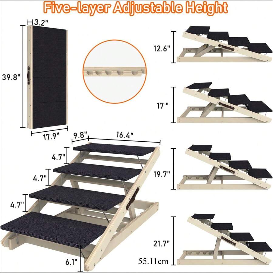 Dog Ramp, Adjustable Steps For High Bed, Folding Stairs Beds, Small