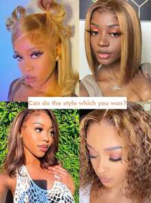 Eulisi Highlight Bob Wig Human Hair Wear And Go Glueless 4/27 Highlight Bob Lace Front Wig Human Hair Pre Plucked Bob 13X4 HD Lace Frontal Wig With Baby Hair Ombre Brown Honey Blonde Bob Wigs For Black Women 8-14 Inch - Piano Color - View 9