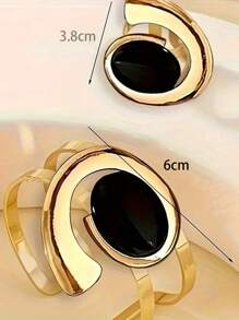 1set Exaggerated Metal-Inlaid Pearl Half Cuff Bracelet Ring Jewelry Mini Gift Box - Holiday Gift