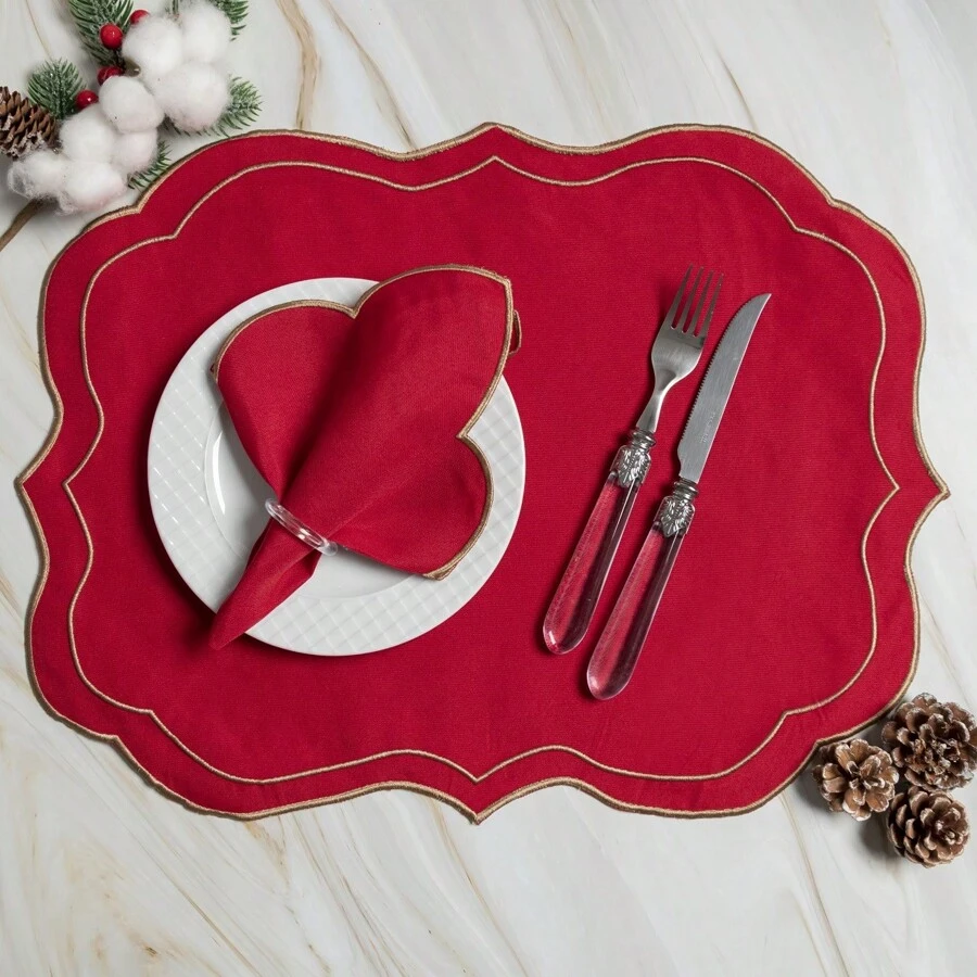 Mr Dias Embroidered Placemat 4 Pieces 2 Places Placemat Table Set Placemat - 蘇格蘭紅 - 查看 1