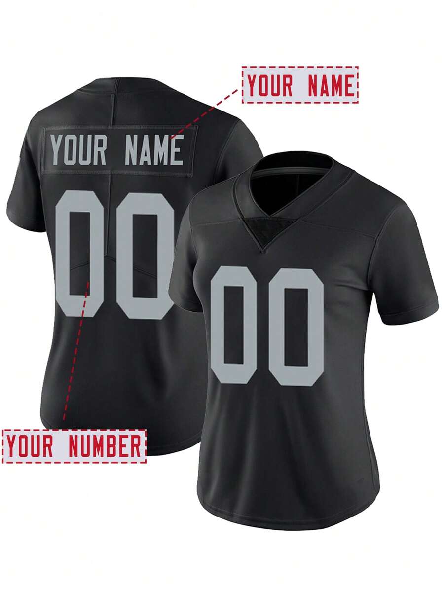 Customized Name & Number Women's Embroidered American Football Jersey, Las Vegas Black V-Neck Personalized Short Sleeve Shirt, Suitable For Party, Match, Training, Sports Competition, DIY Customization, Size S-XXL