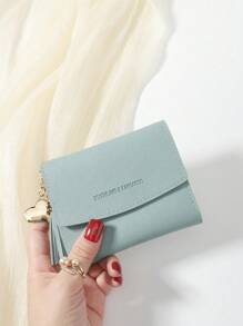 SOUTHLAND&KANGAROO Cartera de Mujer PequeñBifold de Metal Blanco con Corazóy Borla Decorativa, con Monedero, Mini, Ligera, Minimalista, Moderna, Elegante, para Negocios, para Aniversario - Azul - Ver 4