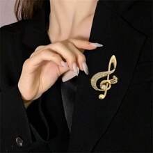 Broche minimalista de diseño de nota musical dorada de moda para mujer, accesorio de traje de estilo francés creativo - Dorado - Ver 2