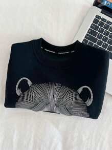 Young Boys' Casual Cartoon Bear Print Crew Neck Long Sleeve Sweatshirt, Autumn