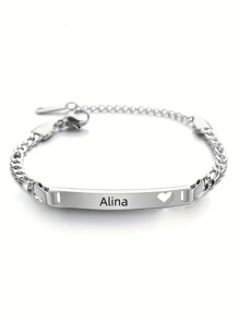 1 Personalized Stainless Steel Glossy Women's Bracelet - Laser Engraved Custom Nameplate, Commemorative Gift, Unique Accessory Only Supporting English