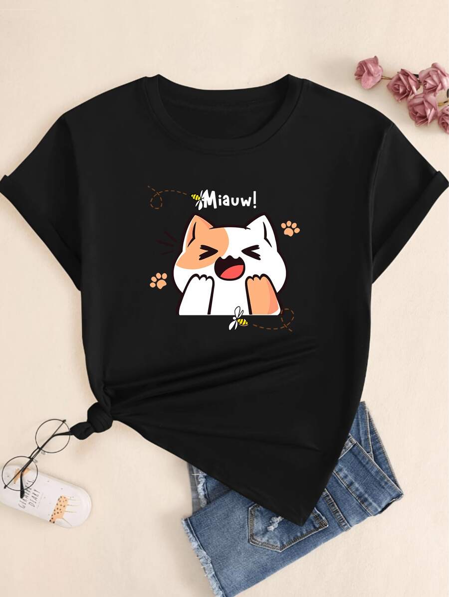 Women's T-Shirt Kitten Afraid Of Meow Bee Cotton Shirt - Blanco - Ver 1