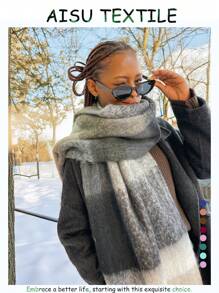 1PC Boho Colorful Grid Tassel Chunky Scarf Thickened Soft Warm Tassel Shawl Autumn Winter Coldproof Windproof Wrapped Neck Scarf - Multicolor - View 2