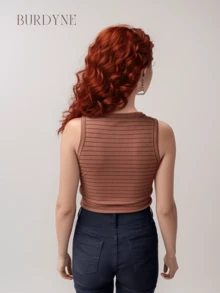 Kit 2 Basic Striped Ribbed Ribbed Tank Top Women's Summer Gringa Blouse - 米色/棕色 - 查看 3