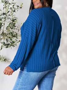 Women's Casual Sweater Oversized Pullover Daily Sweater Royal Blue Solid Color Soft Knit Fabric Long Sleeve Pullover Style Relaxed Fit Crew Neckline Hip-Length Ribbed Pattern Fall/Winter Comfortable And Cozy Ideal For Casual Outings Or Layering - 寶藍色 - 查看 5