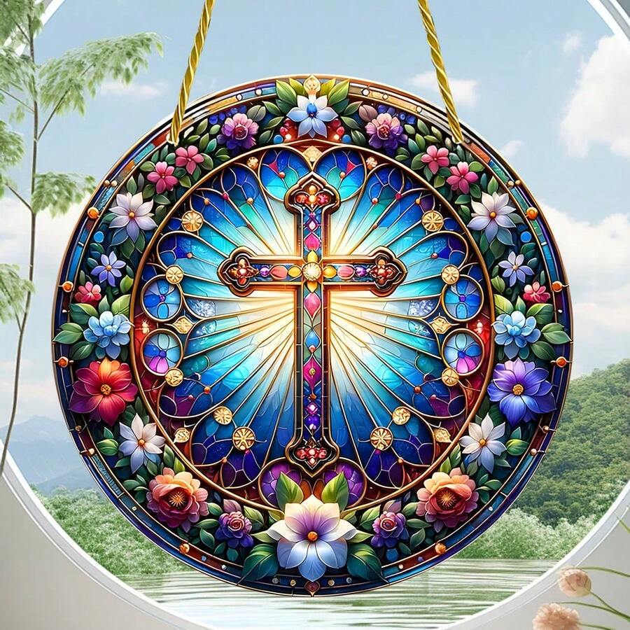 1 cái Acrylic Cross Sun Catcher, Treo cửa sổ nhiều màu 2D, Phong cách Boho, Thích hợp cho vườn, sân, hiên, trang trí phòng, Quà tặng tôn giáo - Nhiều màu - Xem 1