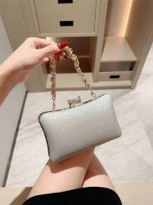 1pc Luxury Box Shaped Rhinestone Evening Clutch Bag, Formal Party Handbag, Shiny Rhinestone Mini Box Shaped Evening Bag For Formal Dress, Ball, Wedding, Anniversary, Glamorous Rhinestone Bag