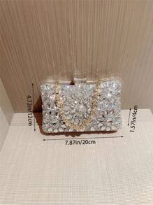 1pc Luxury Box Shaped Rhinestone Evening Clutch Bag, Formal Party Handbag, Shiny Rhinestone Mini Box Shaped Evening Bag For Formal Dress, Ball, Wedding, Anniversary, Glamorous Rhinestone Bag