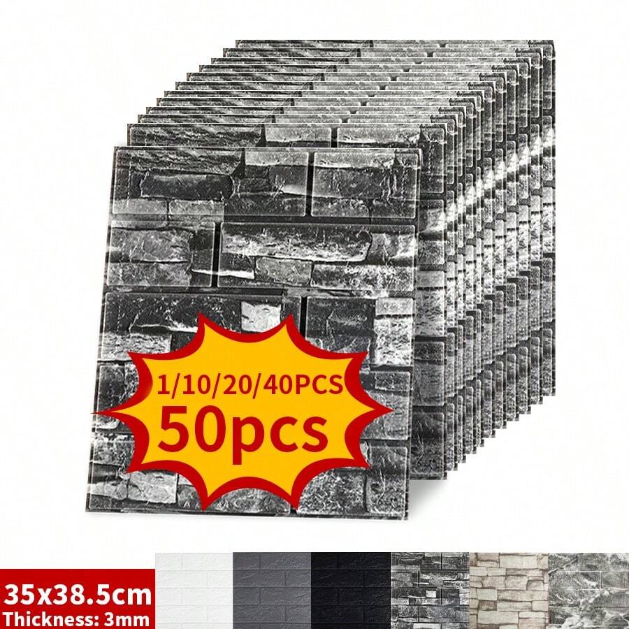 1/10/20/40/50 miếng dán tường 3D, miếng dán tường gạch tự dính, dễ dán, dễ bóc, dễ vệ sinh, dễ cắt, thích hợp cho nhà bếp, phòng khách, phòng tắm, hành lang, phòng ngủ, miếng dán cải tạo, tấm ốp tường, giấy dán tường, giấy dán tường, vật dụng trang trí mùa xuân làm mới ngôi nhà của bạn, miếng dán trang trí Rama