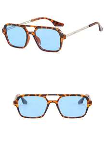 1 件双梁大框架时尚眼镜，时尚街头风格眼镜时尚基本款秋冬女士服装商务休闲礼品 Y2k - 豹紋框藍色鏡片 - 查看 2