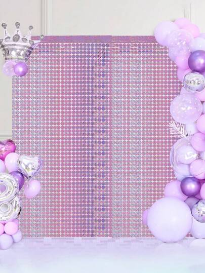 1pc/2pcs Party Birthday Decoration Backdrop Curtain, Laser Cube Decor Tinsel Curtain, Party Decoration Backdrop, Approx. 2m*1m Size, Backdrop Cloth, Home Decor, Suitable For Birthday Wishes, Valentine's Day, Birthday, Wedding, Disco Party Wall Decor