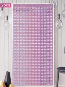 1 pieza/2 piezas Decoración de pared de cortina para fiesta de cumpleaños, cortina decorativa con cuentas y cuadrados láser, decoración de pared para fiesta, tamaño aproximado de 2m*1m