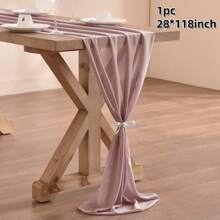 1pc 28x118/157 Inch White Sheer Chiffon Wedding Table Runner, Romantic Rustic Table Runner, White Chiffon Long Table Scarf, Transparent Tulle Table Runner, Elegant Rustic Dining Table Decor, Suitable For Country Style Wedding Reception, Birthday Party, Christmas, Bridal Shower (Multiple Colors Available, Comes With Ribbon) - Solid Color - View 34