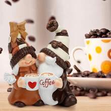 1 pieza Adorno de pareja enanita de café hecho a mano de resina, decoración de temporada para el hogar, ideal para exhibir en bandeja o mesa, apropiado para Navidad, Halloween, Acción de Gracias, Año Nuevo y fiestas en general, un gran regalo - Multicolor - Ver 9