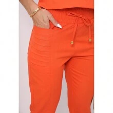 Double Hem Tank Top And Elastic Trousers Set - 橘色 - 查看 2