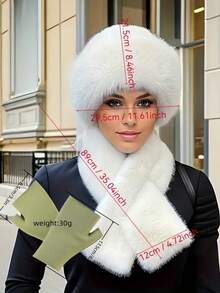1 Set Of Winter Fluffy Hat & Scarf, Thick Warm Fashion Ear Protection, Elegant Casual, Polyester Material, Fluffy Splicing, Warm, Windproof, Sexy Lady, Autumn/Winter