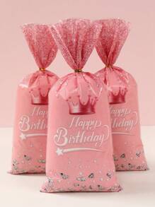 25个玫瑰金钻石图案生日快乐礼品袋，玫瑰金主题洗礼生日派对装饰，礼品包装用品，糖果饼干袋，情人节 - 玫瑰金生日 - 查看 1