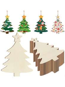 10 chiếc - Đồ thủ công tự làm cây thông Noel, Đồ trang trí treo hình cây thông Noel bằng gỗ chưa hoàn thiện có lỗ, Thẻ quà tặng, Thu hoạch, Lễ Tạ ơn, Trang trí tiệc Giáng sinh, Giáng sinh - kaki - Xem 2