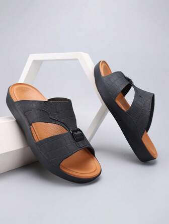 New Thick-Sole Arabian Style Slippers For Men, Fashionable Strap Slide Sandals, Anti-Slip For Beach