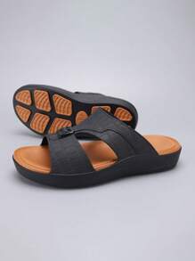 男士新款厚底阿拉伯风格拖鞋，时尚系带凉鞋，防滑沙滩鞋