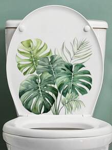 1pc Watercolor Tropical Green Plant Toilet Tank Sticker; Can Be Used As Bathroom Door Or Wall Decal; Add More Fun To Your Home, Stickers, Wall Decal, Vinyl Decal For Home Decorations, Spring Decoration Items Refresh Your Home, Rama Decoration Stickers Gifts Birthday Graduation