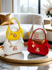 可爱熊儿童女孩手提包，送给小女孩的节日礼物，时尚高端公主风格迷你钱包、零钱包 - 均碼 - 查看 2