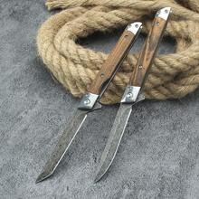Multi-Function Outdoor Camping Quick Open Small Knife, Stainless Steel, High Hardness Damascus Pattern Folding Knife With Wooden Handle, Fruit Knife Knives