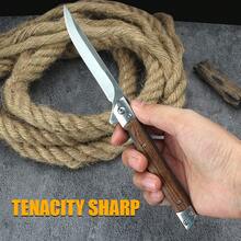 Multi-Function Outdoor Camping Quick Open Small Knife, Stainless Steel, High Hardness Damascus Pattern Folding Knife With Wooden Handle, Fruit Knife Knives
