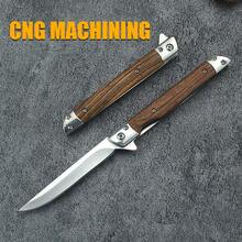 Multi-Function Outdoor Camping Quick Open Small Knife, Stainless Steel, High Hardness Damascus Pattern Folding Knife With Wooden Handle, Fruit Knife Knives