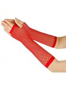 1pair Bright Color Coarse Mesh Fishnet With Elastic Gloves, Sexy Bridal Long Gloves, Punk Half-Finger Nightclub Party Etiquette Gloves, Suitable For Cos Clothing With Corresponding Colors.