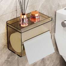 2pcs Multi-Functional Waterproof Tissue Box, Bathroom Wall Mounted Acrylic Toilet Paper Holder Rack Back To School